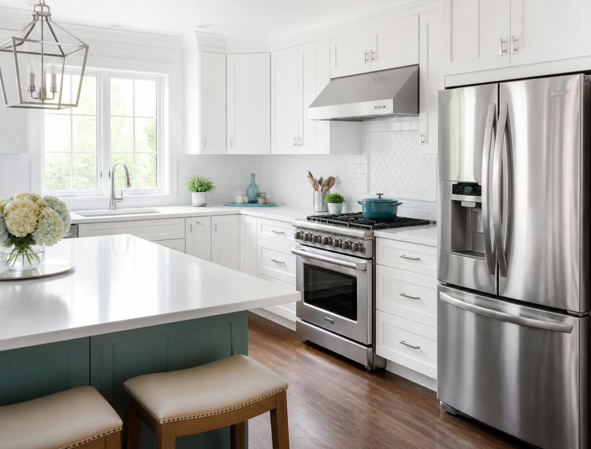 Spotless white kitchen after a deep clean